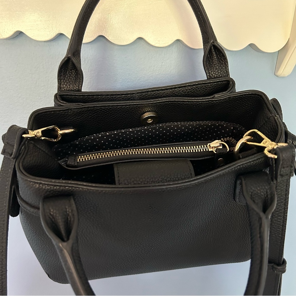 Nanette Lepore black purse- hand clutch and cross body strap attachment